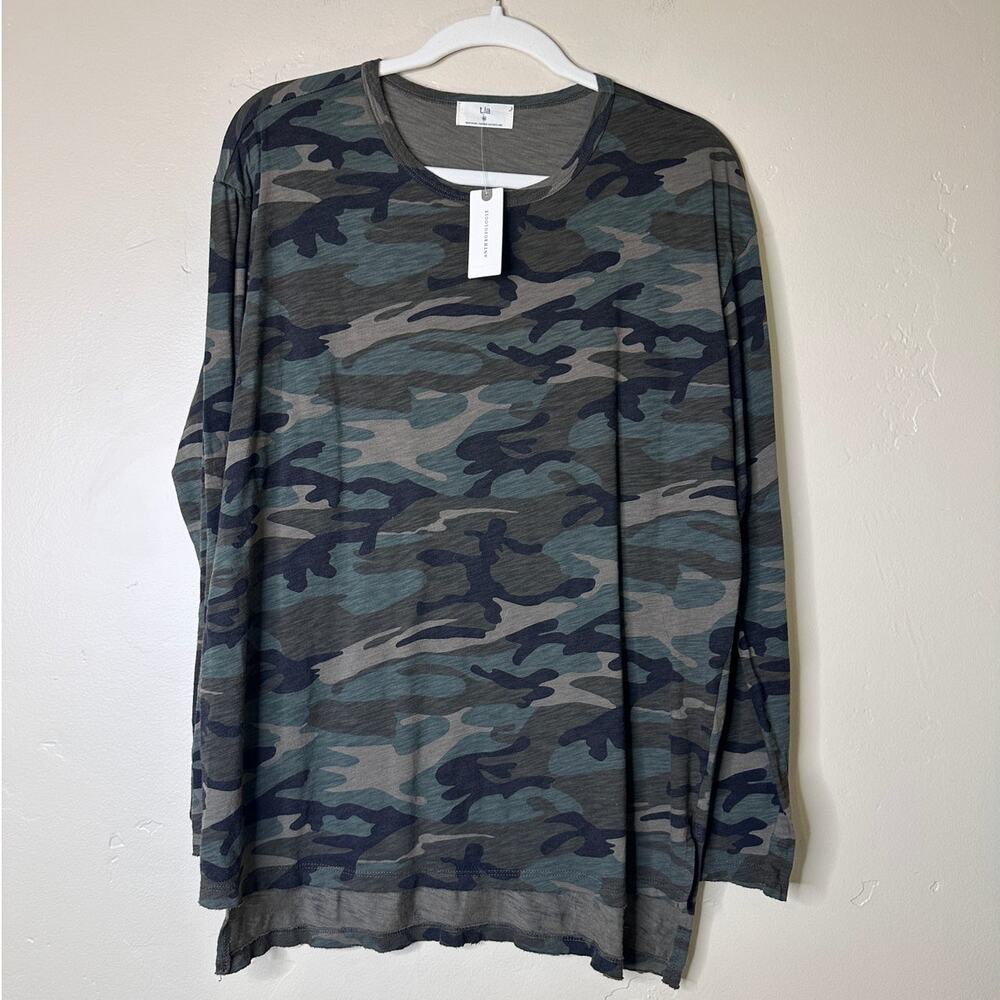 NWT Anthropologie T.La Crew Neck Camo Long Sleeve Top MEDIUM